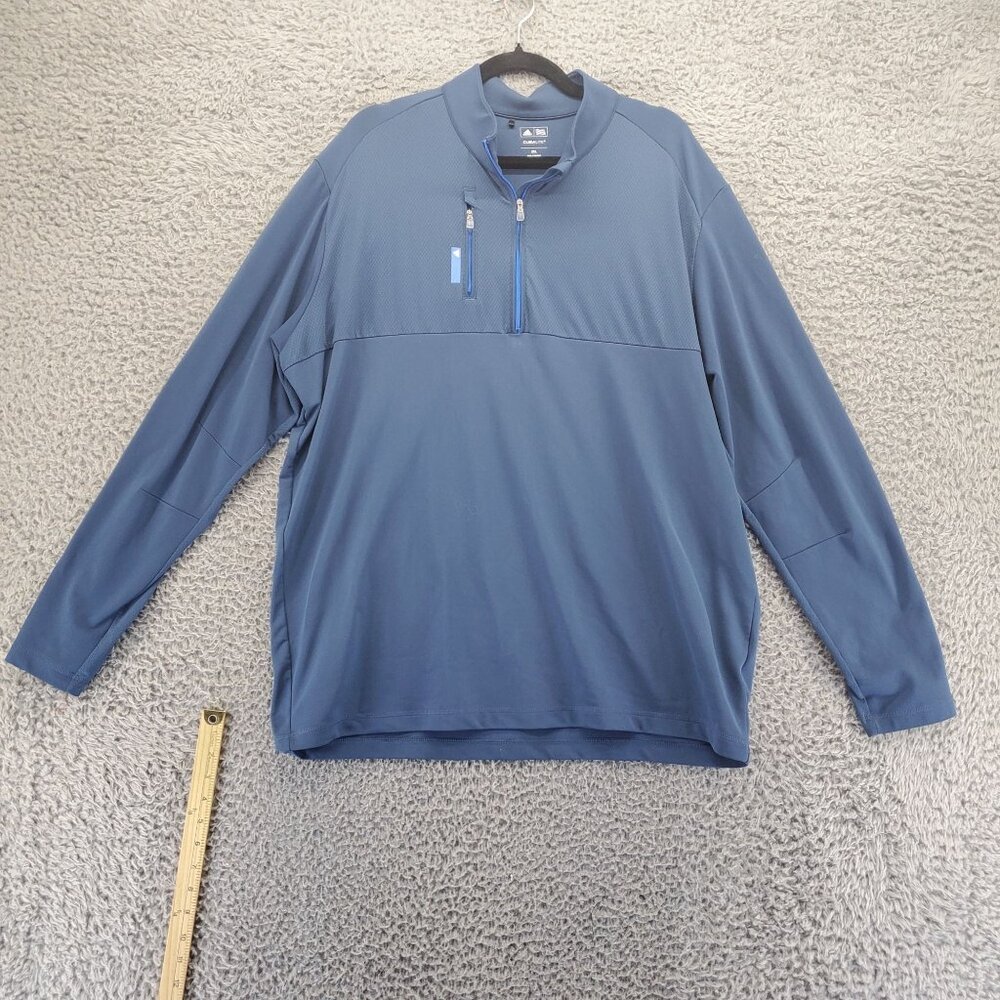Adidas Top Mens 2XL Blue Climalite Pullover Long Sleeve Lightweight Zip Pockets